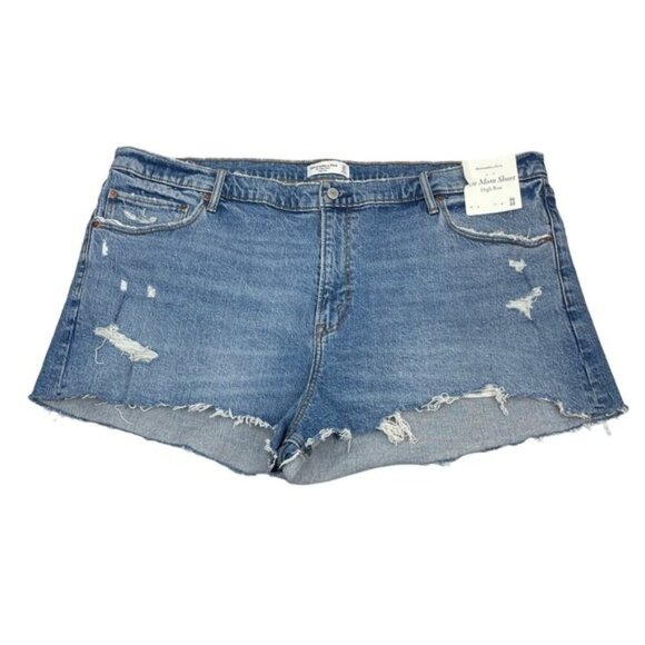NWT ABERCROMBIE & FITCH High Rise Mom Cut-Off Denim Short Sz 22 - Picture 3 of 8
